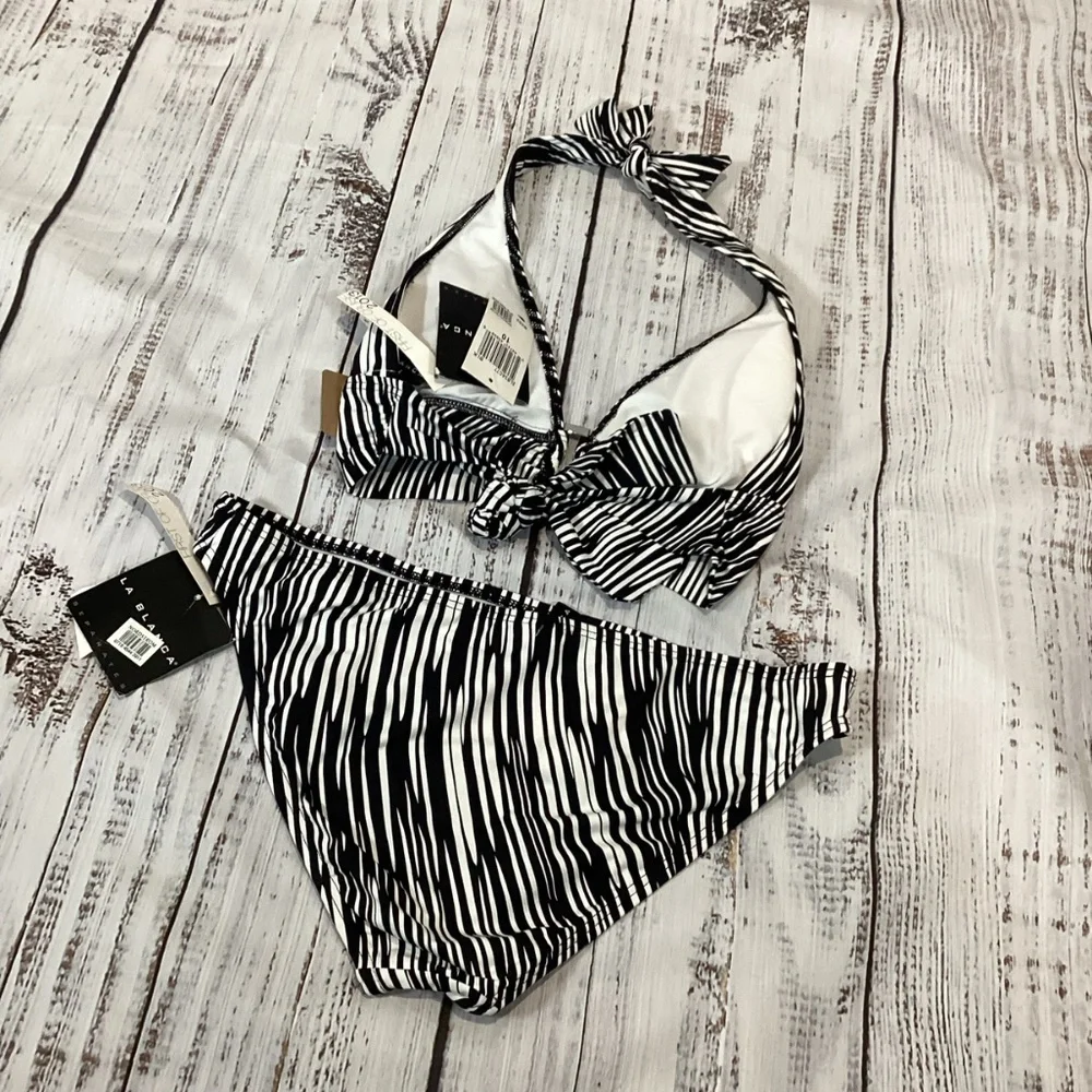 363. LaBlanca Black & White Halter Bikini Set NWT Size 10/12